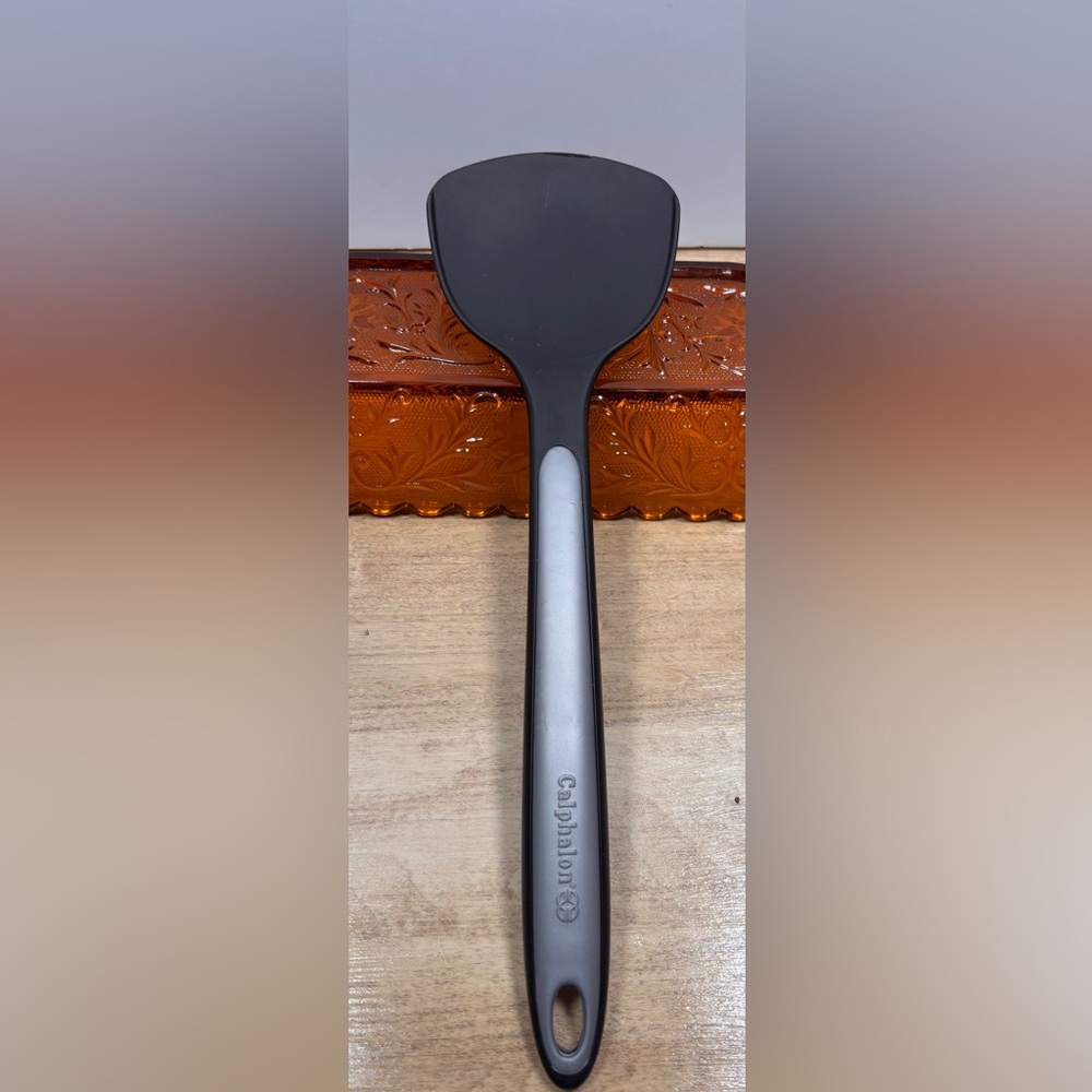 Calphalon 13" Solid Wok Spatula Turner – Black Nylon & Gray Silicone